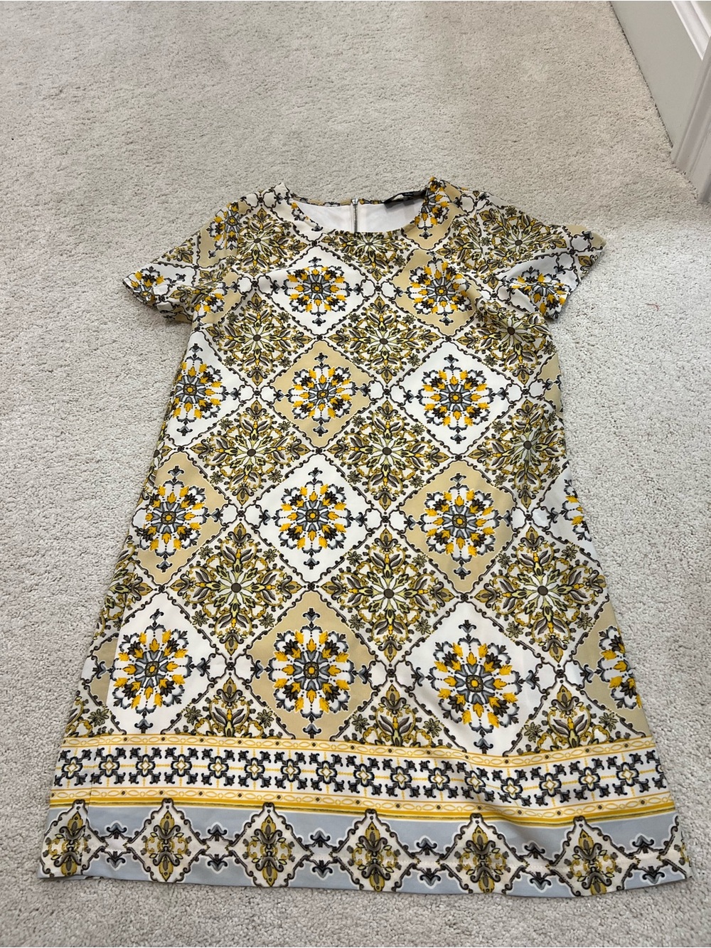 Lulu's Yellow and Cream Geometric Medallion Mini Dress